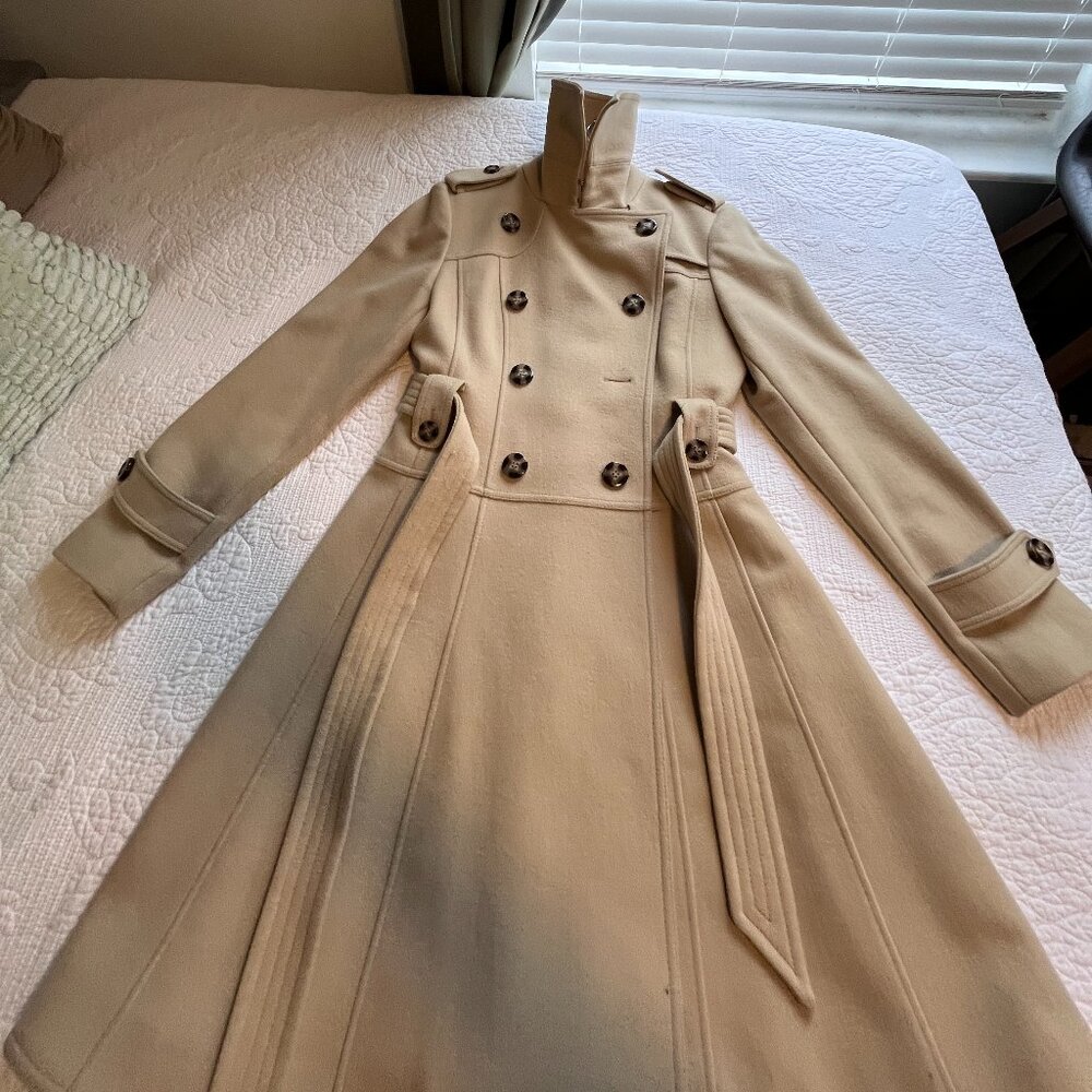 Laundry Camel Wool Blend Belted Coat Leopard Lining Double Breasted Size 12